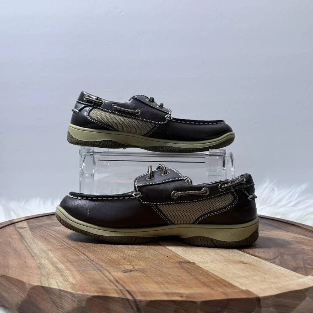Deer Stags Jay Boat Shoes Boys kids 1.5 Brown Excellent Nautical Mesh Casual
